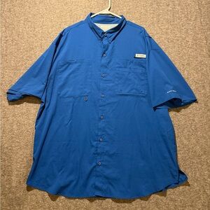 Columbia PFG Fishing Shirt mens XXL blue button vented short sleeve performance